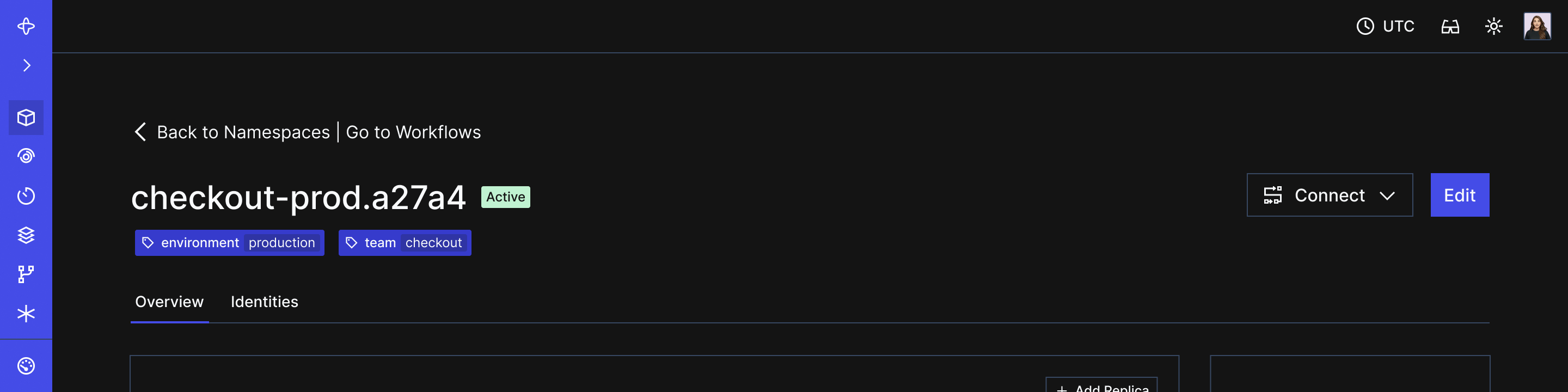 Tags appear in namespace details